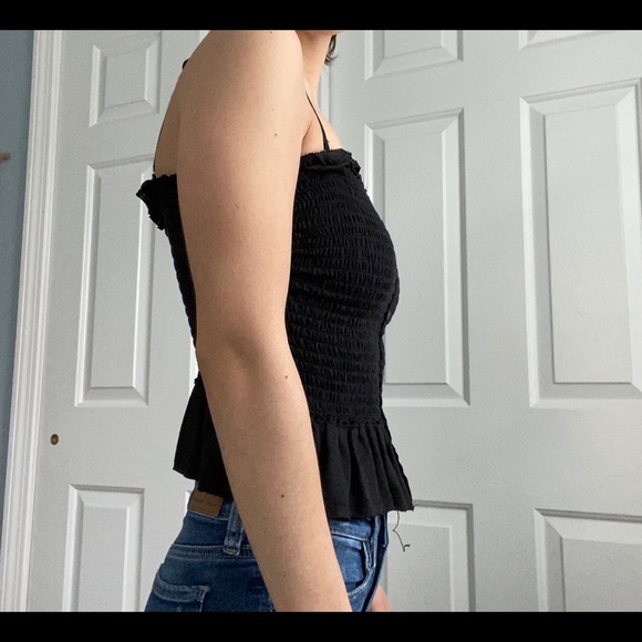 Abercrombie Black Ruched Button Up Ruffle Tank - Picture 3 of 7